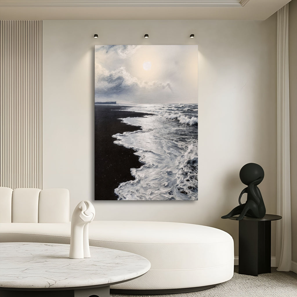 Black & White Waves Abstract Wall Art