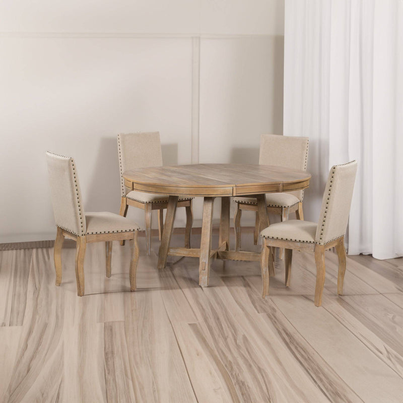 TREXM 5-Piece Farmhouse Dining Table Set Wood Round Extendable Dining Table and 4 Upholstered Dining Chairs (Natural Wood Wash)