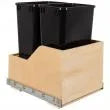 IH-CAN-WBMD5018B Double 50 Quart Wood Bottom-Mount Soft-close Trashcan Rollout for Hinged Doors, Includes Two Black Cans
