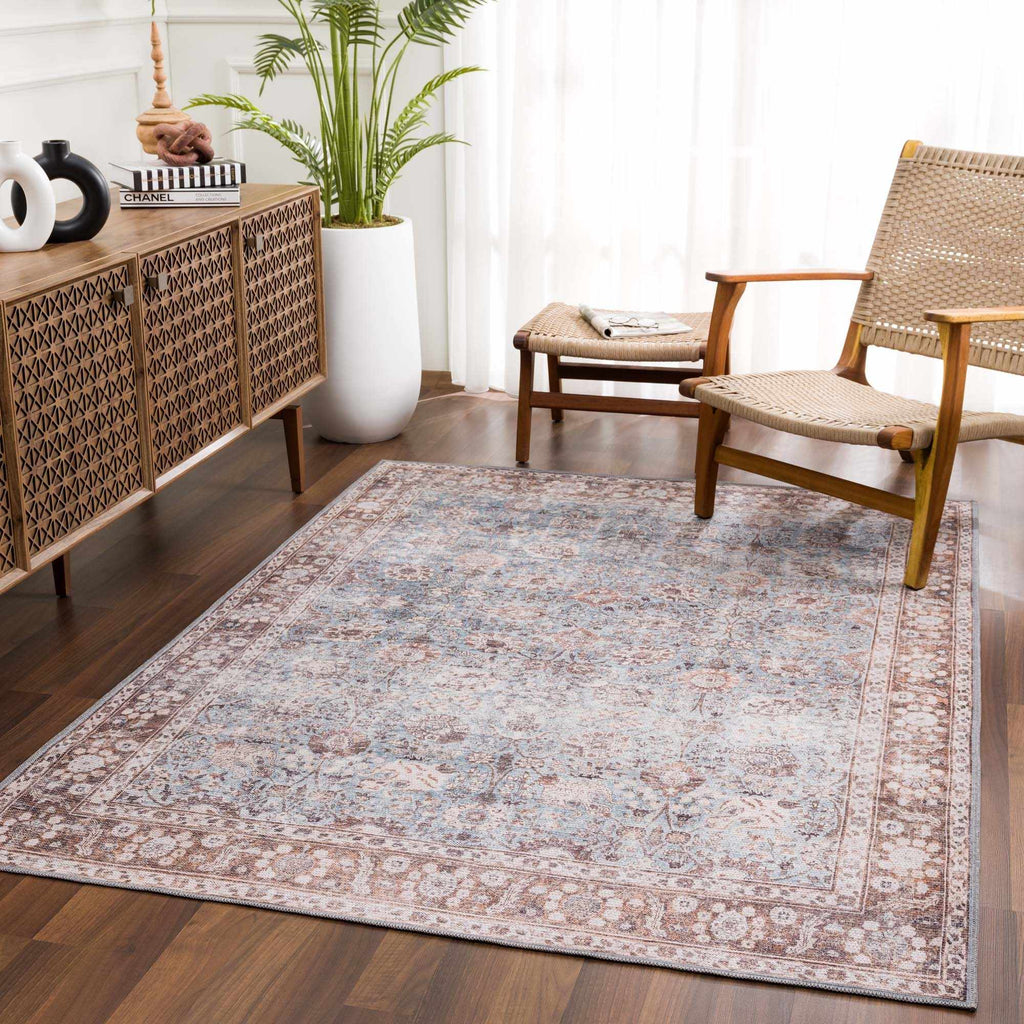 Brown Blue Dauis Vintage Washable Rug
