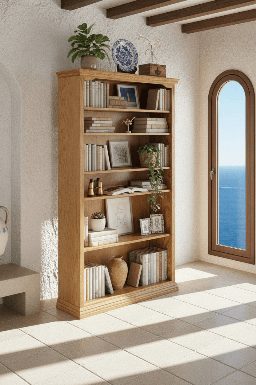 Traditional Oak 30" wide open bookshelf with adjustable shelves, ideal for furniture and shelving needs