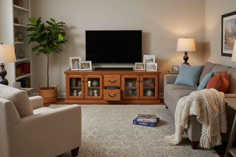 Traditional Oak 72" TV Stand - Family Room Setting
