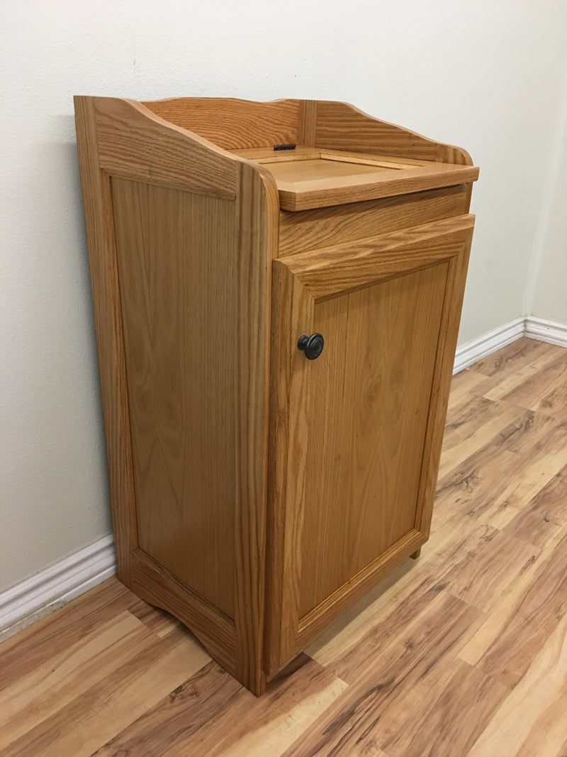 Traditional Oak Trash Recycle Pet Food Bin Holder