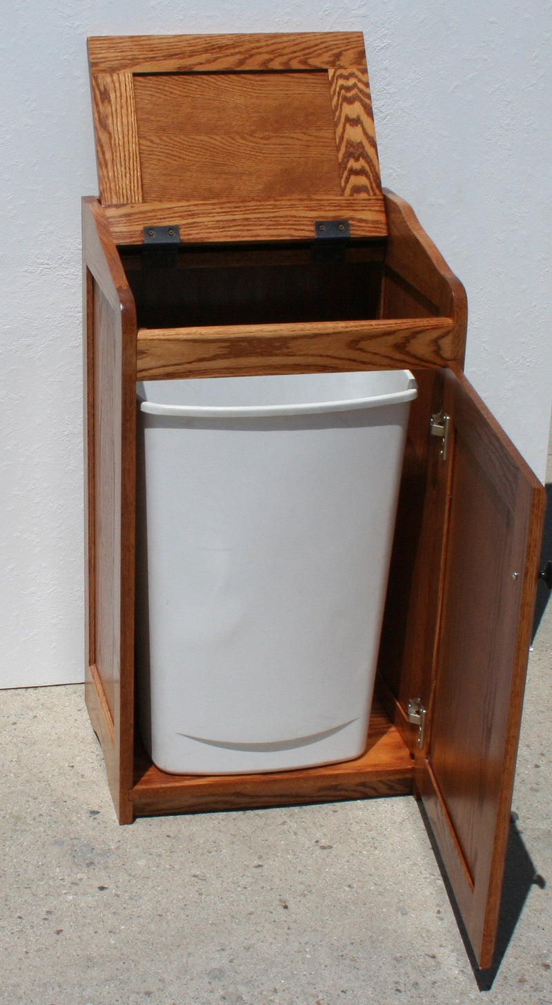 Traditional Oak Trash Recycle Pet Food Bin Holder
