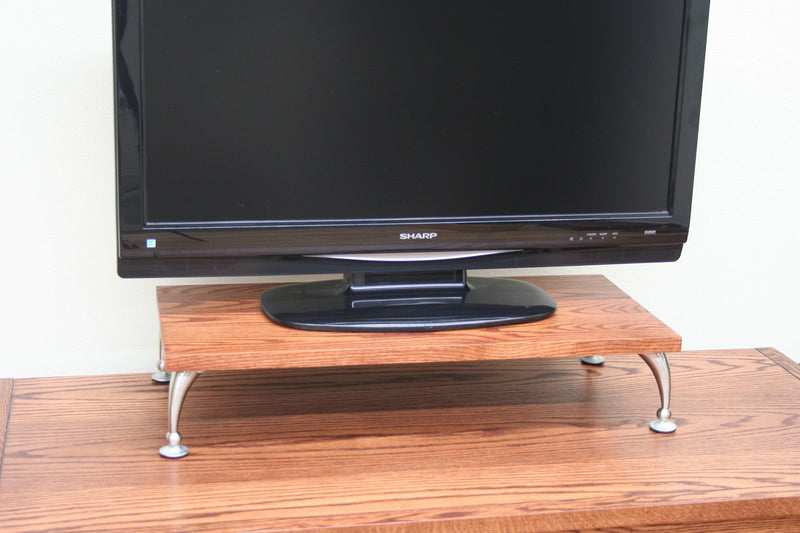 Oak Pillar Leg TV Display Laptop Riser Stand