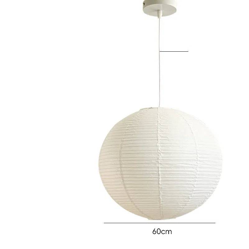 60cm round LED pendant light with white rice paper shade, perfect for large living rooms or dining areas with Japanese decor.