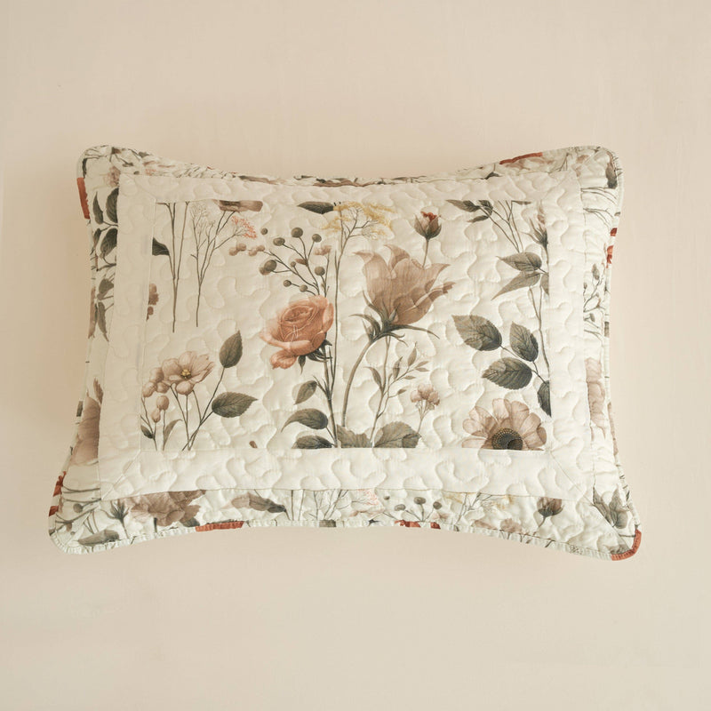 DaDalogy Enchanted Meadow Bed in a bag Set - Victoria Garden Delicate Floral Symphony in Beige, Rose, and Soft Green, Luxuriously Soft Quilted Set