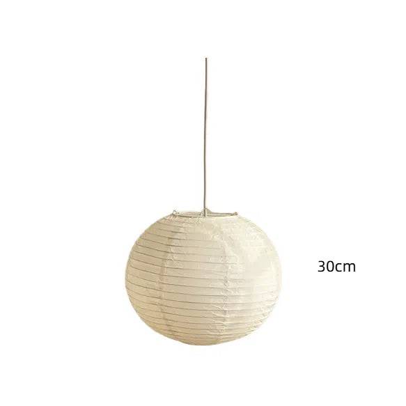30cm Japanese rice paper pendant light with round LED design, compact and stylish for small living or dining areas.