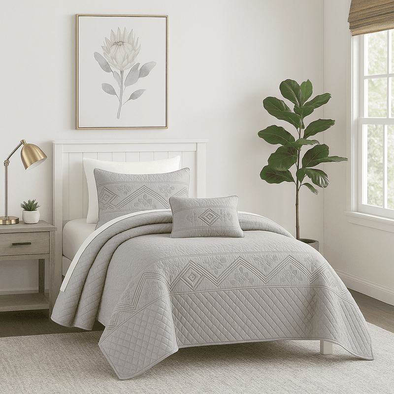 DaDa Bedding Whimsical Lavender Grey Cottage Soft Quilted Coverlet Bedspread Set (JHW866)