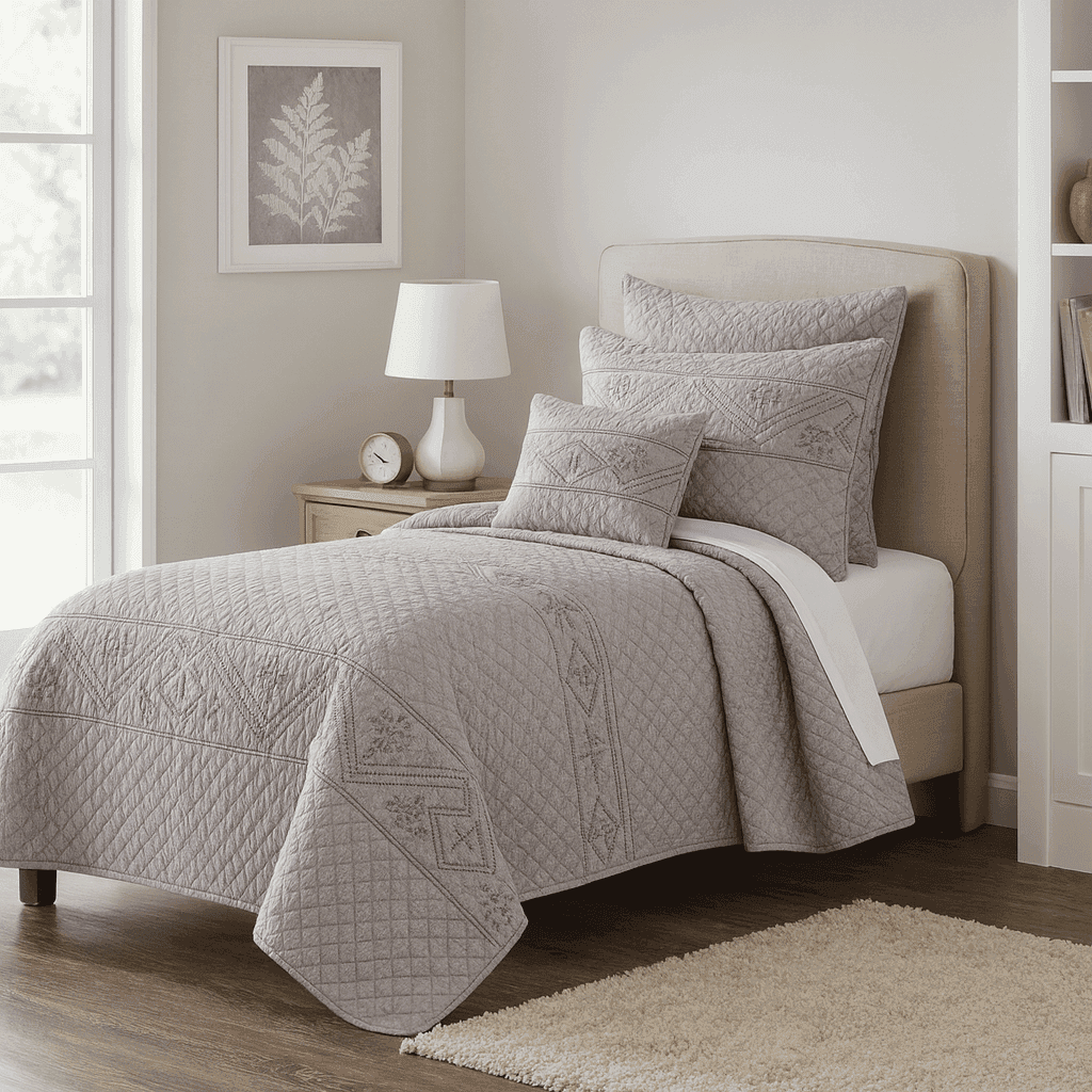 DaDa Bedding Whimsical Lavender Grey Cottage Soft Quilted Coverlet Bedspread Set (JHW866)