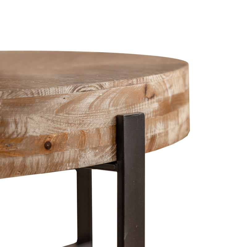 31.29"Modern Retro Splicing Round Coffee Table  Fir Wood Table Top with Cross Legs Metal Base(Same SKU:W757123560)