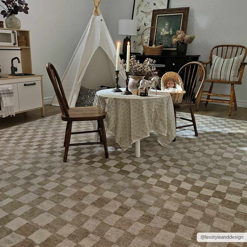 Benjy Cream & Gold Checkered Area Rug
