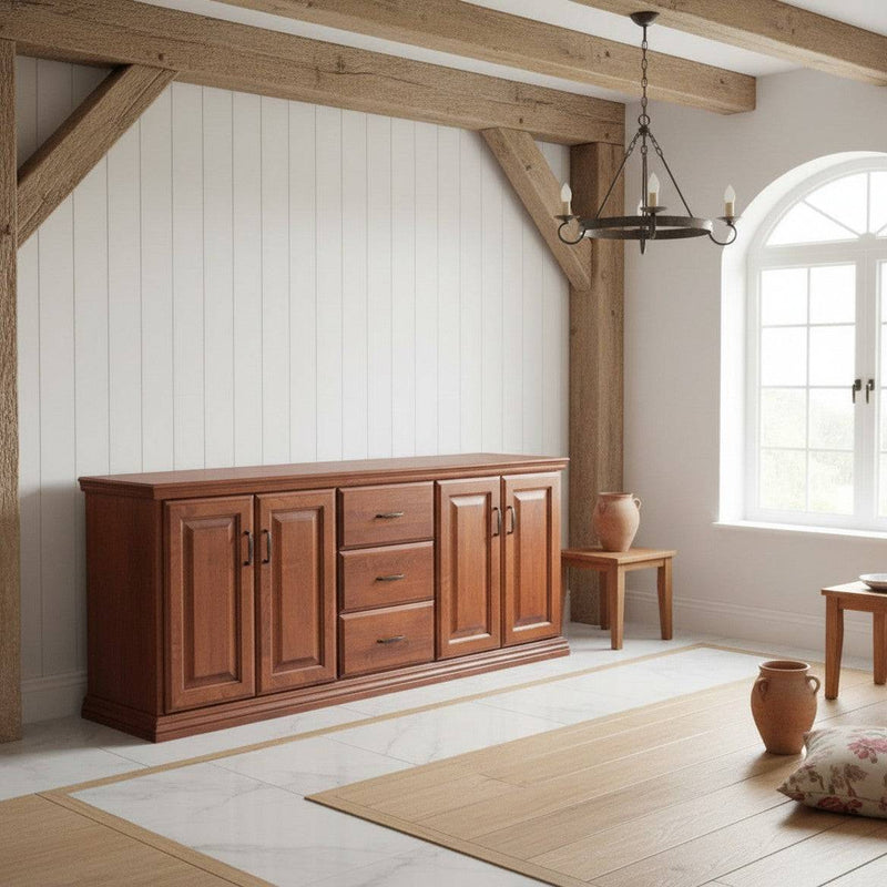 Traditional Alder CN9 75 Inch TV Console - Handcrafted Solid Wood