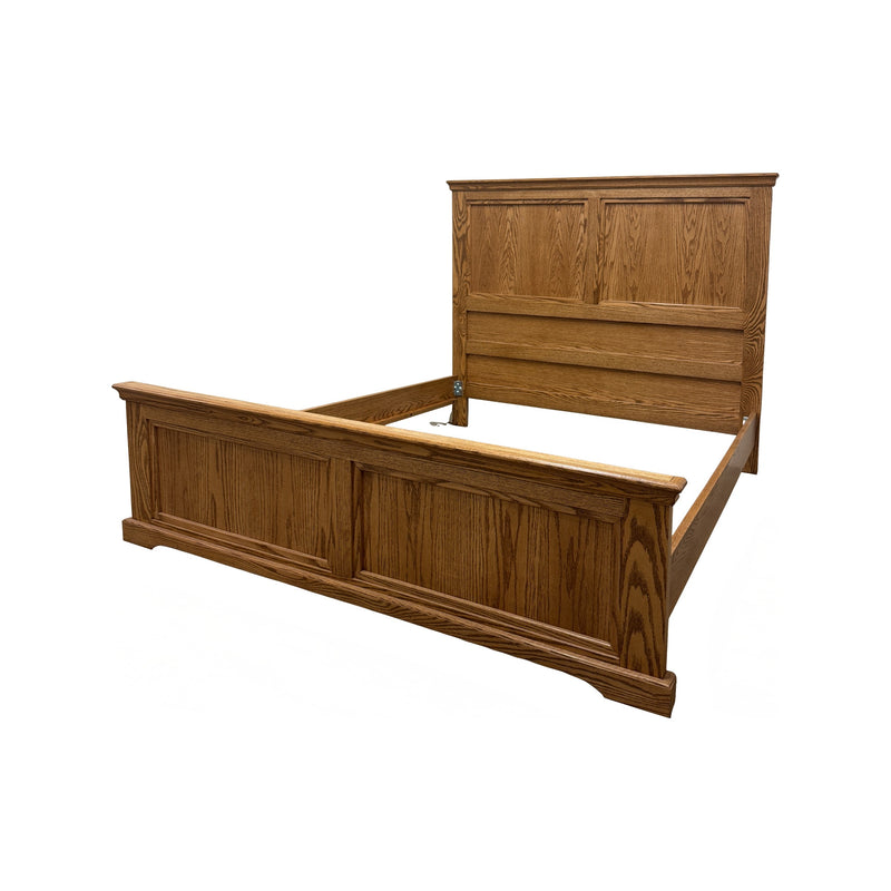 Dublin D470 Solid 5 Piece Oak Rail Bed frame only, showing headboard, footboard, and side rails in solid oak. Ideal for customizable bedroom setups.