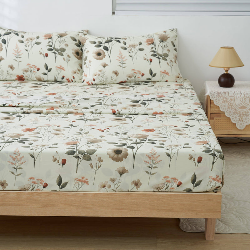 DaDalogy Enchanted Meadow Bed in a bag Set - Victoria Garden Delicate Floral Symphony in Beige, Rose, and Soft Green, Luxuriously Soft Quilted Set