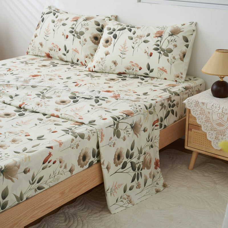 DaDalogy Enchanted Meadow Bed in a bag Set - Victoria Garden Delicate Floral Symphony in Beige, Rose, and Soft Green, Luxuriously Soft Quilted Set