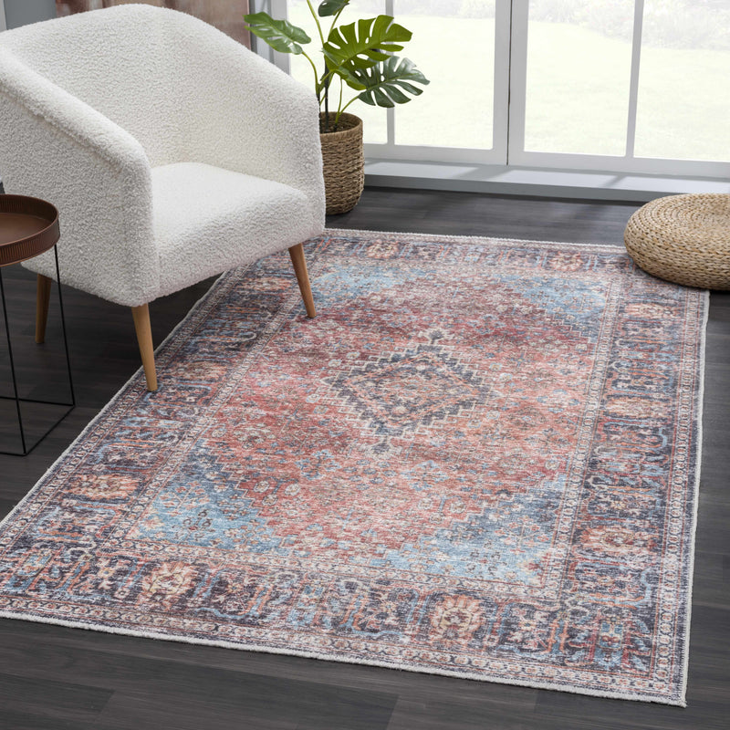 Blue Burgundy Holi-2302 Washable Area Rug