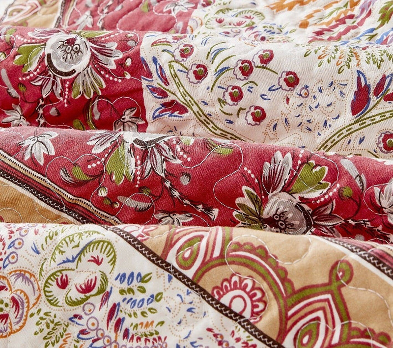 DaDa Bedding Rustic Bohemian Cranberry Sage Chevron Floral Bedspread Set (JHW-924)