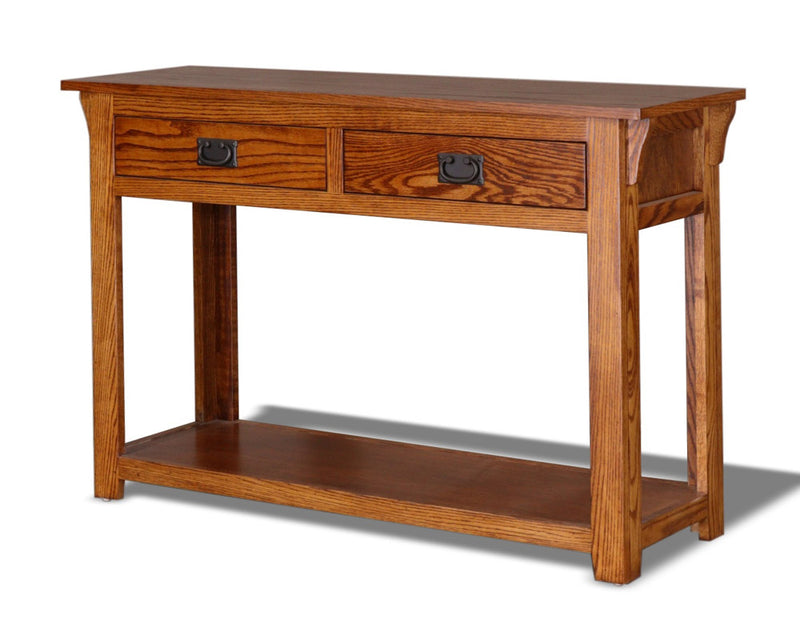 Mission O-M247 Oak Sofa Console Table with two full-extension drawers and a lower fixed shelf in solid oak wood, ideal for entryways or living rooms.