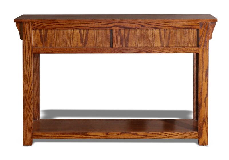 Back view of Mission O-M247 Oak Sofa Console Table highlighting its clean Mission-style lines and solid oak wood construction.