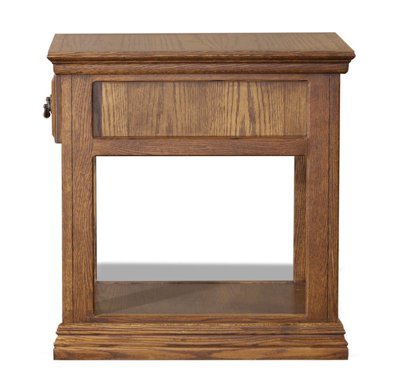 Front view of Traditional A-T251 Alder Chairside Table with English dovetail drawer and fixed shelf, crafted in solid alder wood.