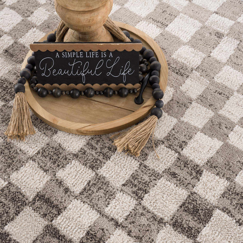 Benjy Beige Checkered Area Rug