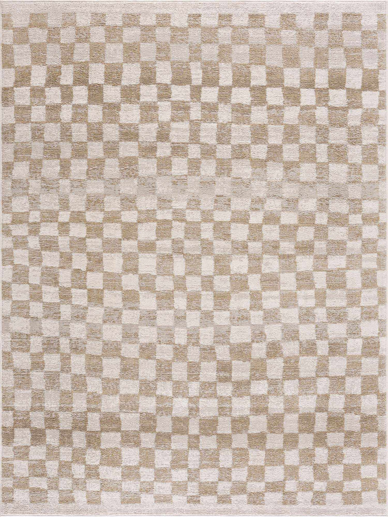 Benjy Cream & Gold Checkered Area Rug
