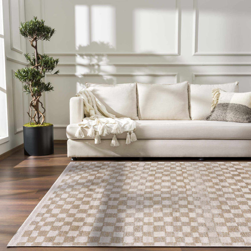 Benjy Cream & Gold Checkered Area Rug