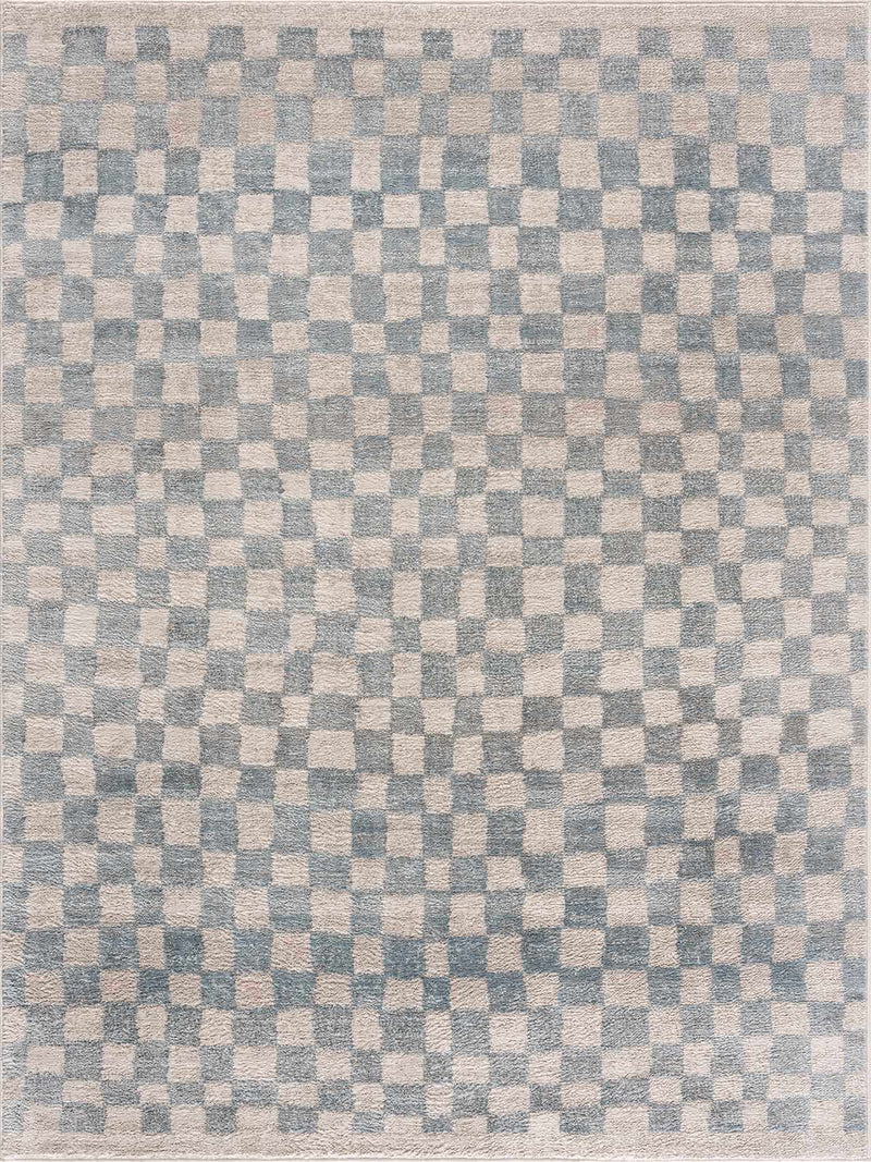 Benjy Cream & Light Blue Checkered Area Rug
