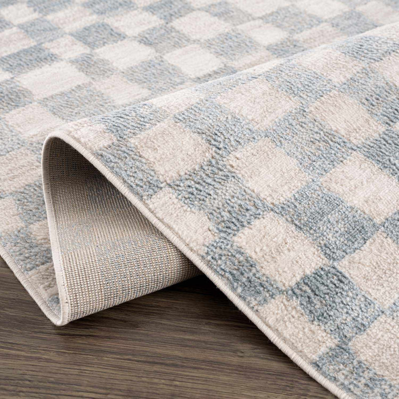 Benjy Cream & Light Blue Checkered Area Rug