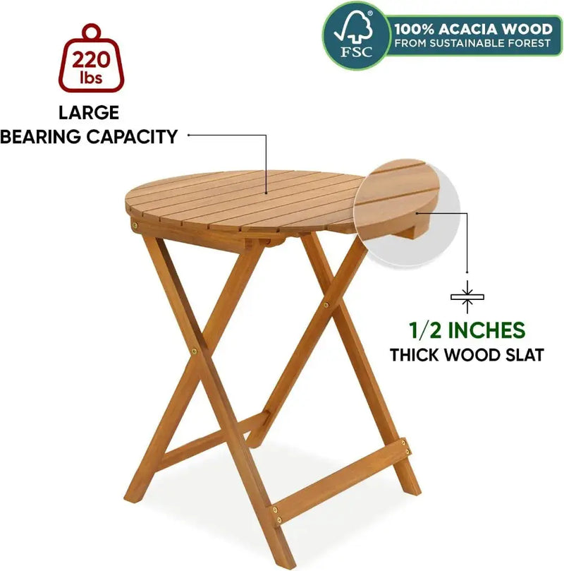 Patio Bistro Set 3 Piece Outdoor, Folding Chairs w/Cushion - Heavy Duty 400lbs Capacity