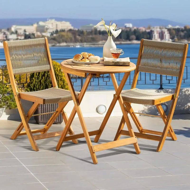 Patio Bistro Set 3 Piece Outdoor, Folding Chairs w/Cushion - Heavy Duty 400lbs Capacity