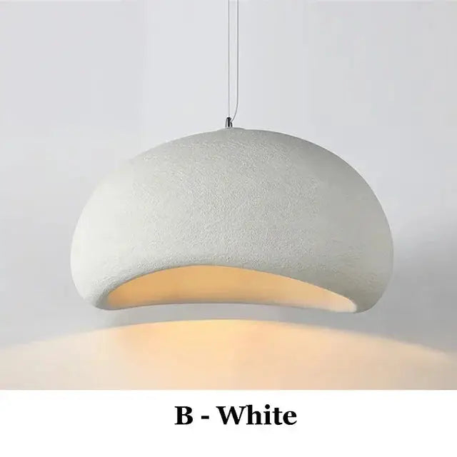 White Wabi Sabi pendant light style B with smooth dome design. LED ceiling lamp ideal for contemporary home lighting and decor.