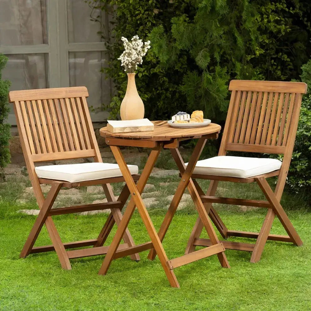 Patio Bistro Set 3 Piece Outdoor, Folding Chairs w/Cushion - Heavy Duty 400lbs Capacity