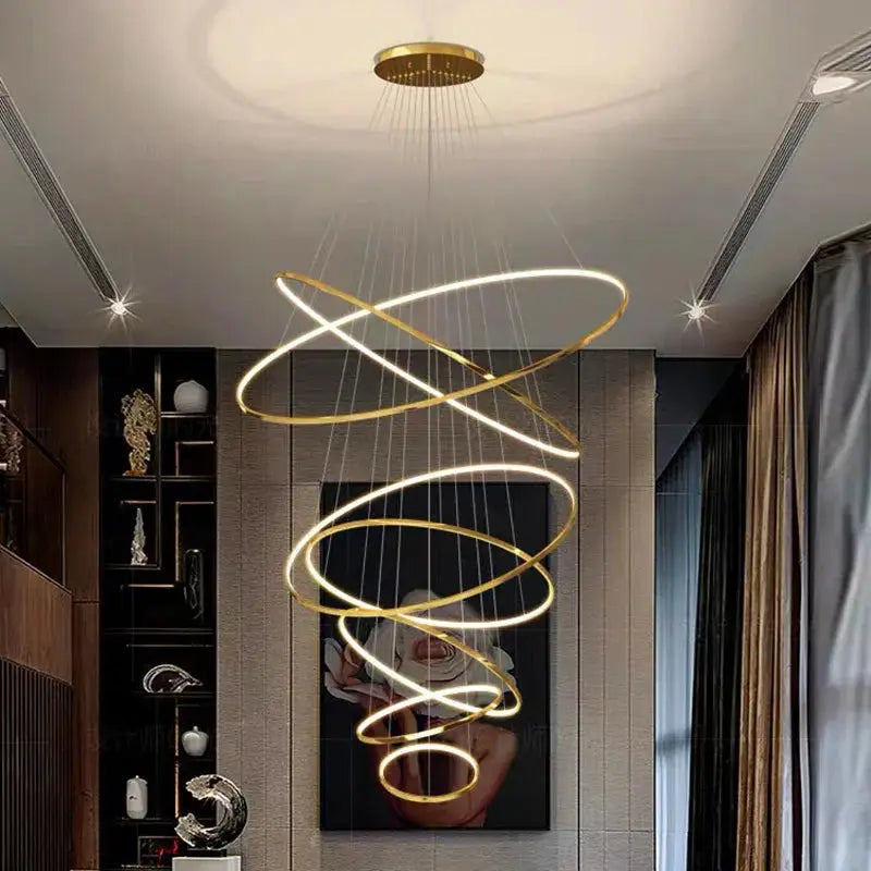 Gold spiral ceiling light for Nordic home decoration, enhancing bedroom or living room ambiance with elegant pendant lighting.