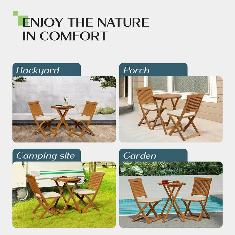 Patio Bistro Set 3 Piece Outdoor, Folding Chairs w/Cushion - Heavy Duty 400lbs Capacity
