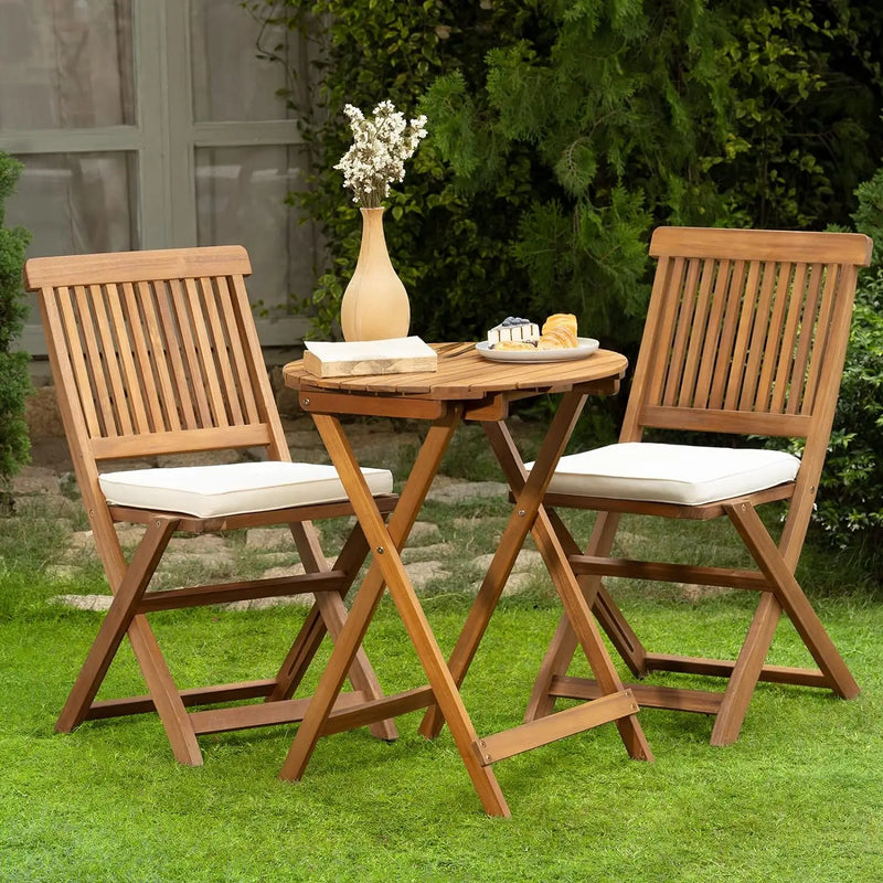 Patio Bistro Set 3 Piece Outdoor, Folding Chairs w/Cushion - Heavy Duty 400lbs Capacity