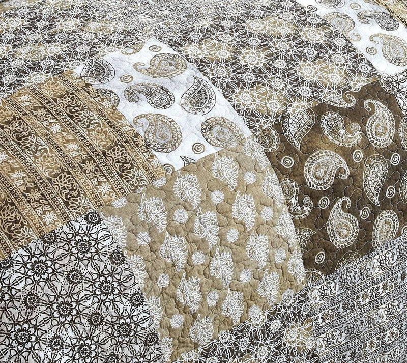 DaDa Bedding Bohemian Olive Brown Moroccan Paisley Floral Filigree Patchwork Cotton Bedspread Set (JHW-885)