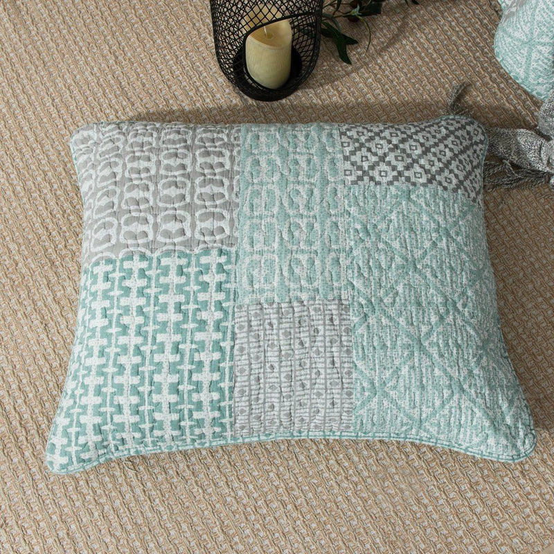DaDa Bedding Contemporary Mint Green Grey Geometric Cotton Quilted Bedspread Set (JHW-804)