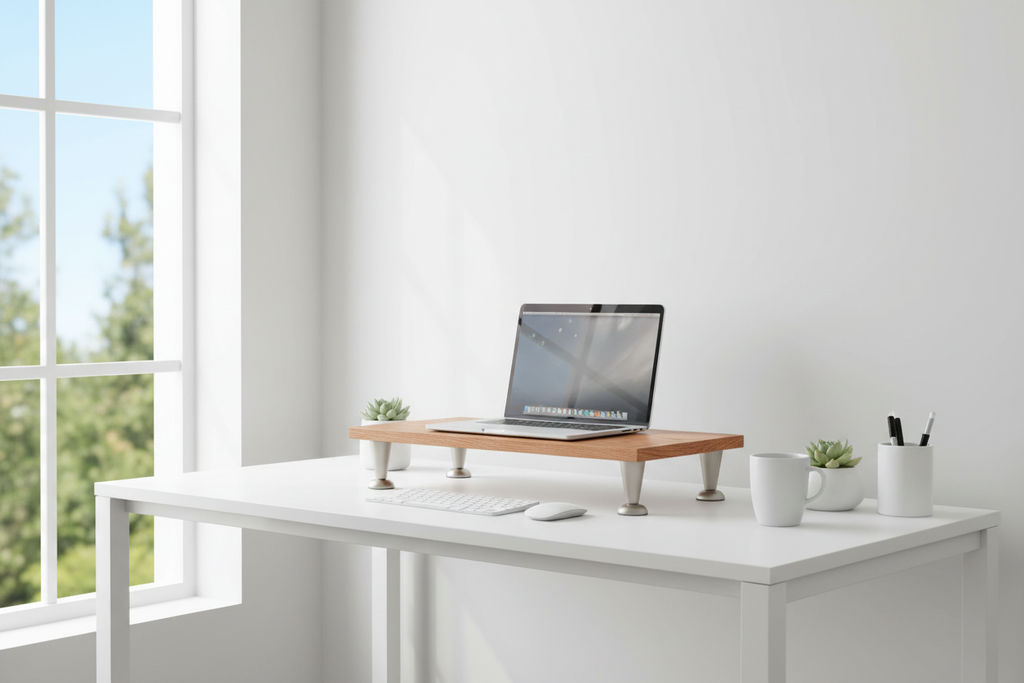 Laptop riser on modern desk