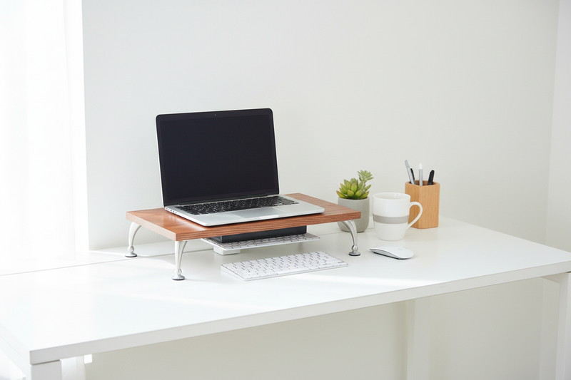Laptop riser on office desk