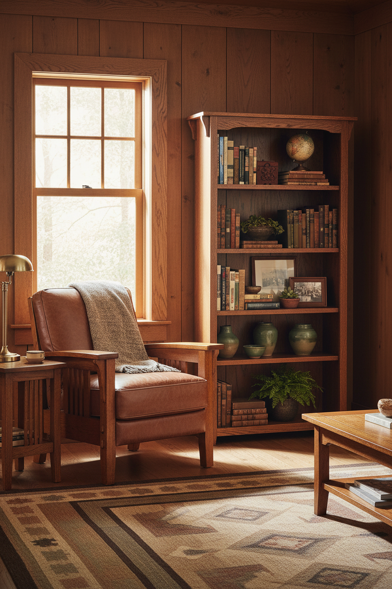 Mission Oak 60"H Bookcase - Library Setting