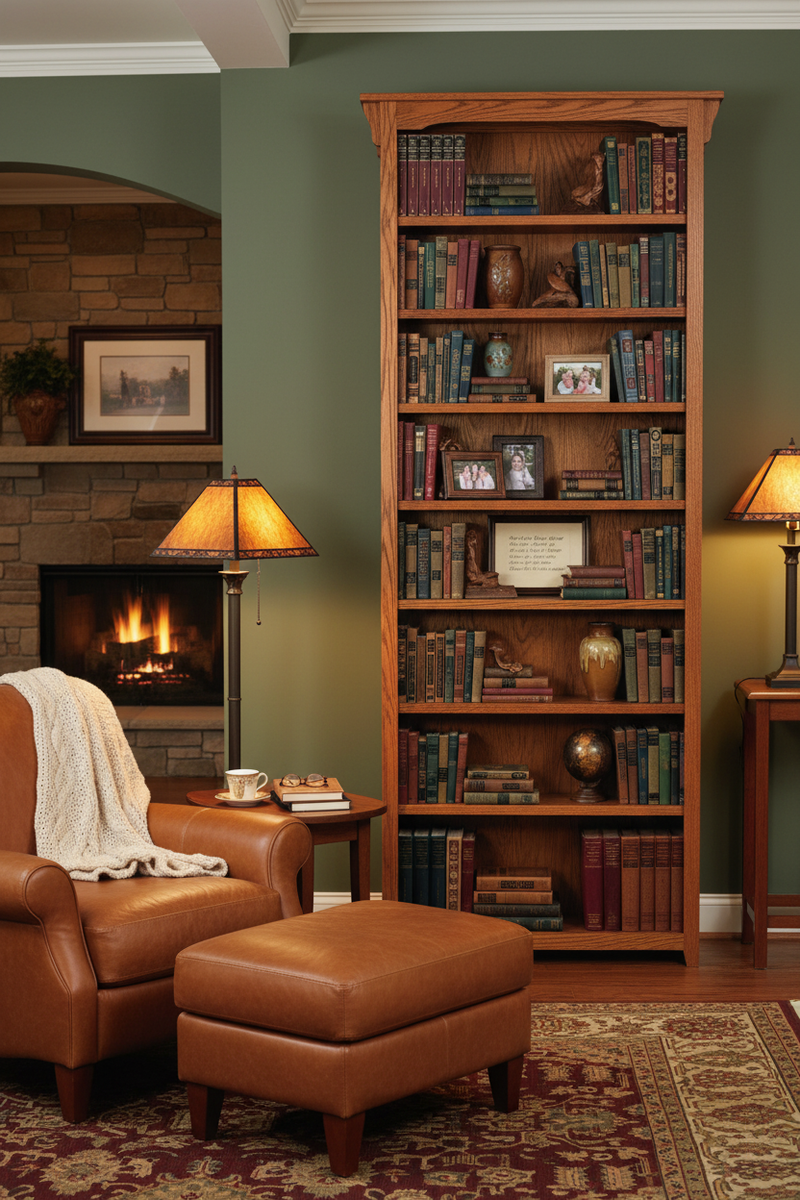 Mission Oak 84"H Bookcase - Living Room