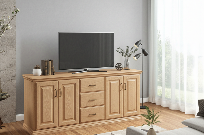 Modern living room with warm lighting