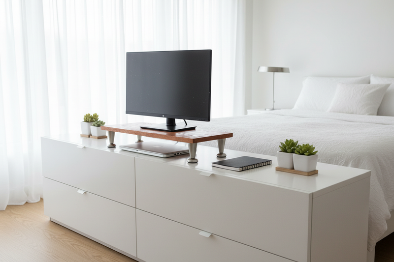 Monitor riser on bedroom dresser