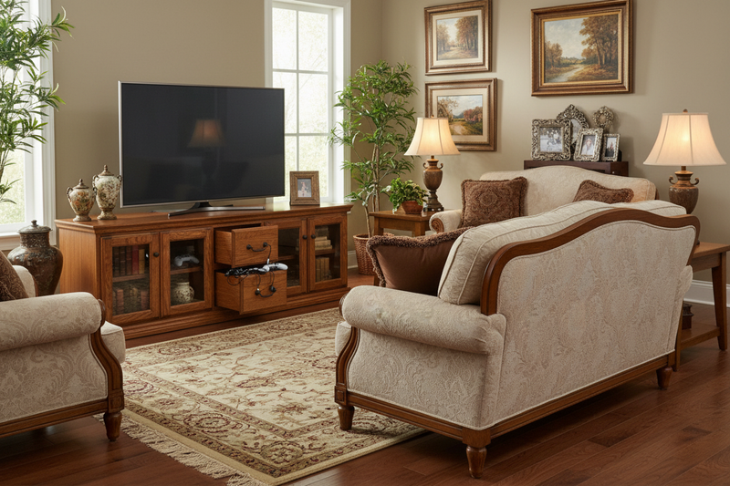 Traditional Oak 72" TV Stand - Living Room Scene
