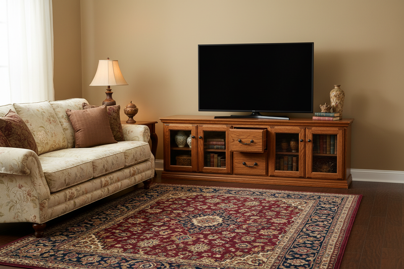 Traditional Oak 72" TV Stand - Living Room with Drawer Detail