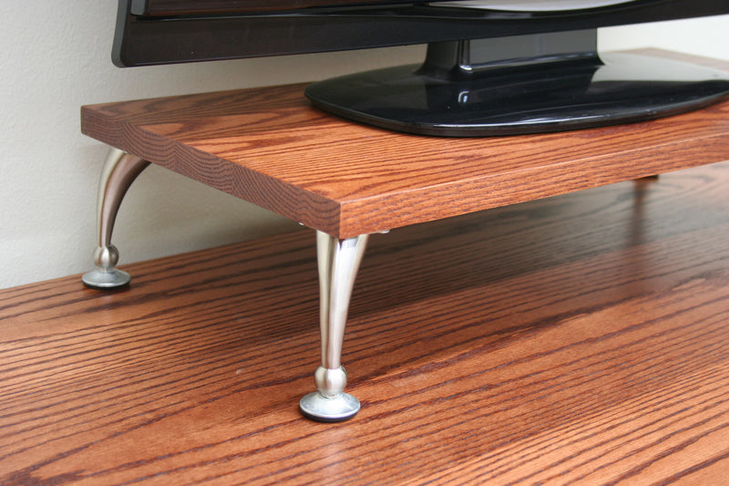Oak Pillar Leg TV Display Laptop Riser Stand