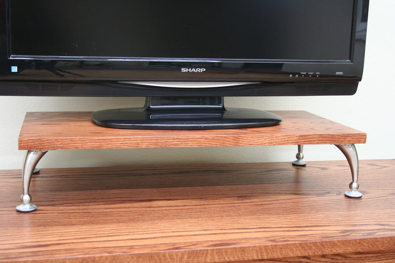 Oak Pillar Leg TV Display Laptop Riser Stand