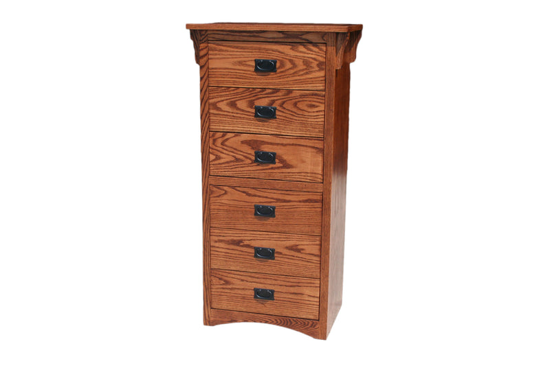 Mission Oak 6-Drawer Lingerie Chest with horizontal drawer pulls and straight-line Mission-style design. Handcrafted in the USA, no assembly required.
